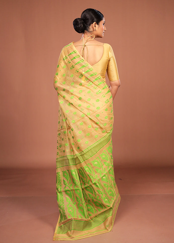 Yellow Jamdani Cotton Saree Without Blouse Piece