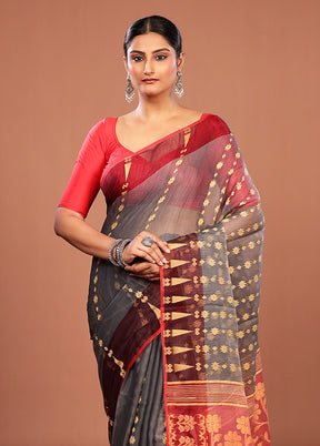 Grey Jamdani Cotton Saree Without Blouse Piece