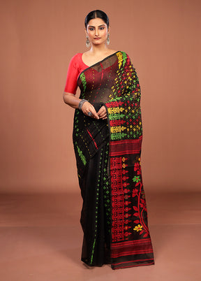 Black Jamdani Cotton Saree Without Blouse Piece