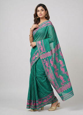 Green Jamdani Cotton Saree Without Blouse Piece