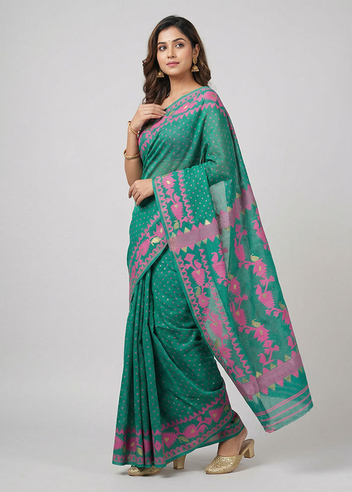 Green Jamdani Cotton Saree Without Blouse Piece