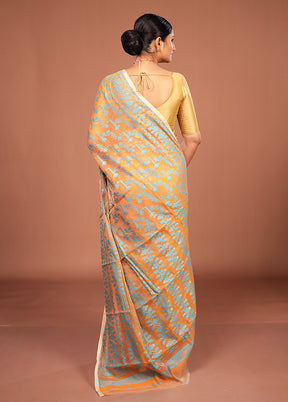 Orange Jamdani Cotton Saree Without Blouse Piece