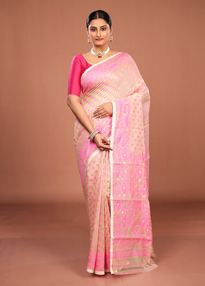 Cream Jamdani Cotton Saree Without Blouse Piece