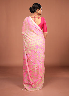 Cream Jamdani Cotton Saree Without Blouse Piece
