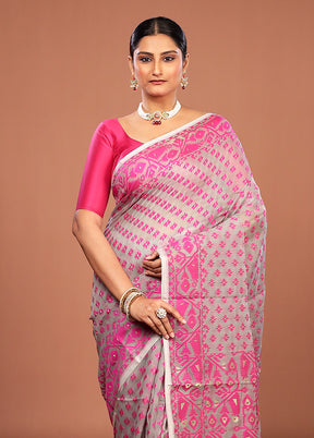 Grey Jamdani Cotton Saree Without Blouse Piece