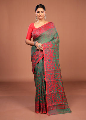 Green Jamdani Cotton Saree Without Blouse Piece