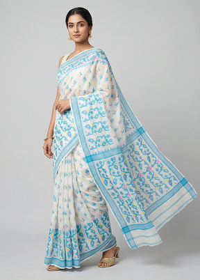 White Jamdani Cotton Saree Without Blouse Piece