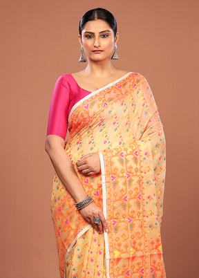 Yellow Jamdani Cotton Saree Without Blouse Piece