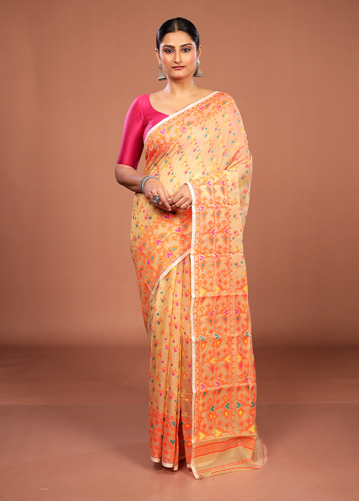 Yellow Jamdani Cotton Saree Without Blouse Piece