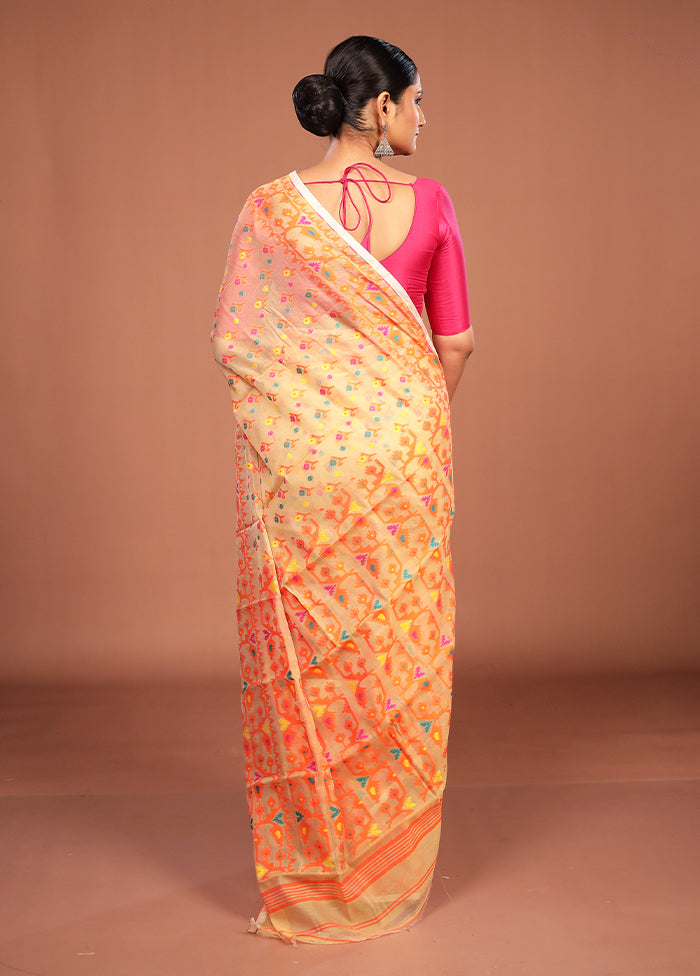 Yellow Jamdani Cotton Saree Without Blouse Piece