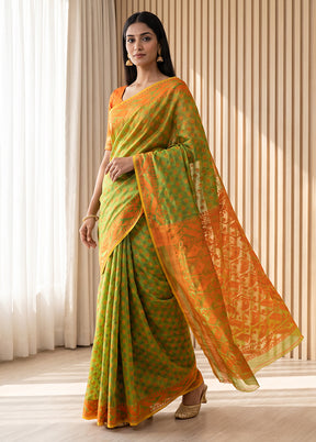 Green Jamdani Cotton Saree Without Blouse Piece