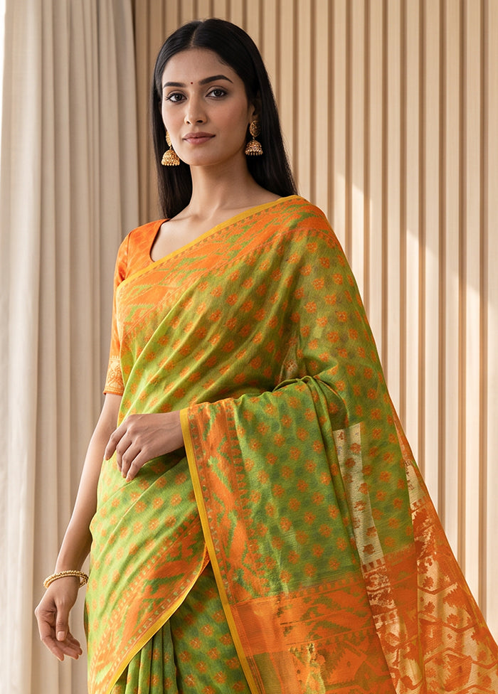 Green Jamdani Cotton Saree Without Blouse Piece