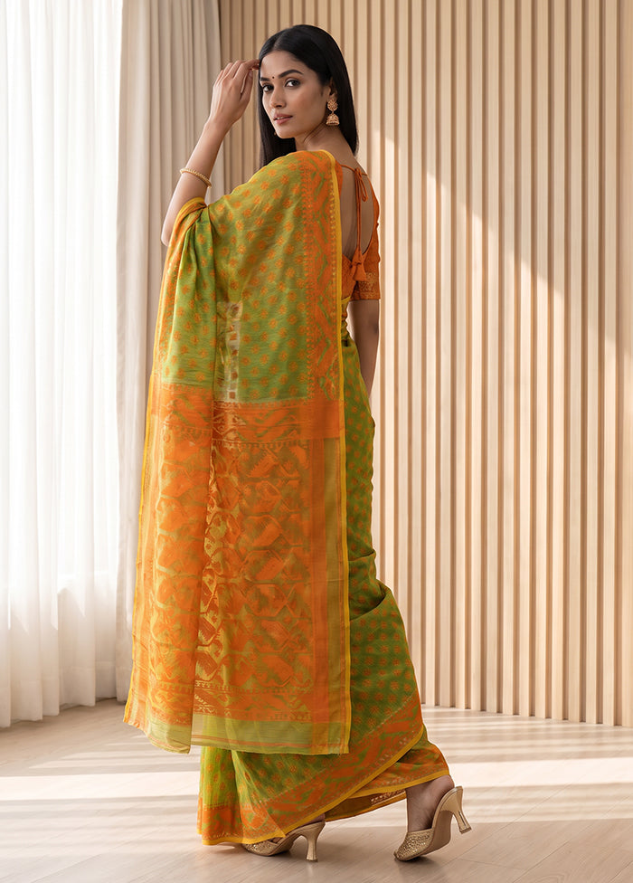 Green Jamdani Cotton Saree Without Blouse Piece