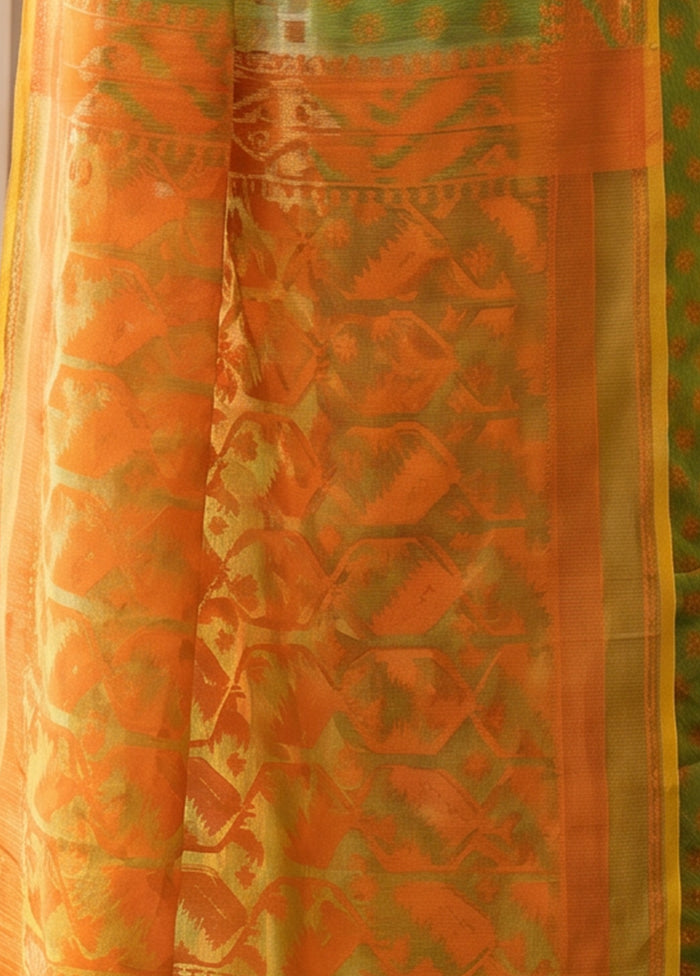 Green Jamdani Cotton Saree Without Blouse Piece