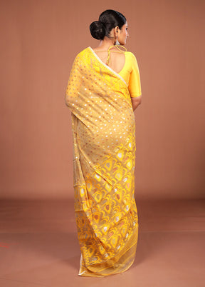 Yellow Jamdani Cotton Saree Without Blouse Piece