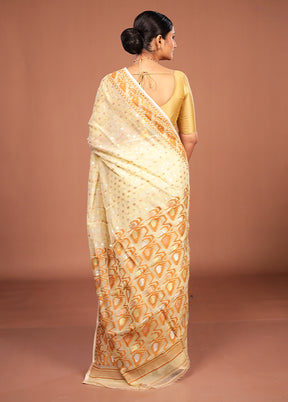 Cream Jamdani Cotton Saree Without Blouse Piece