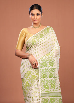 White Jamdani Cotton Saree Without Blouse Piece