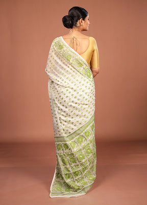 White Jamdani Cotton Saree Without Blouse Piece