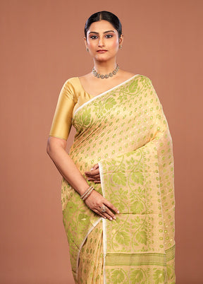 Yellow Jamdani Cotton Saree Without Blouse Piece
