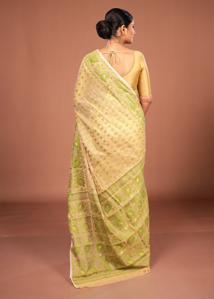 Yellow Jamdani Cotton Saree Without Blouse Piece