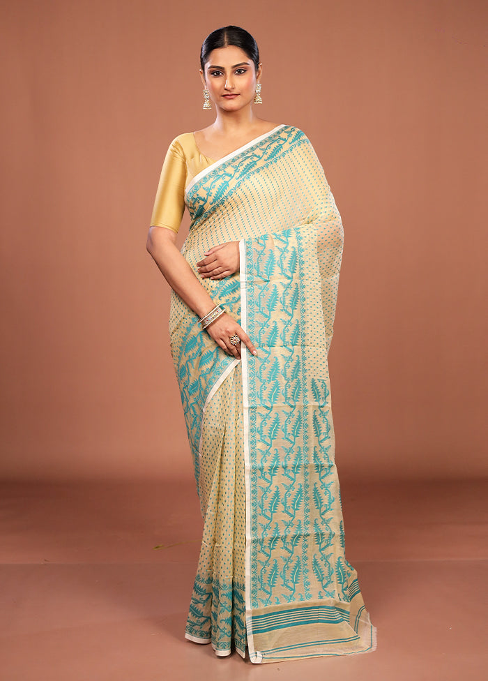 Yellow Jamdani Cotton Saree Without Blouse Piece