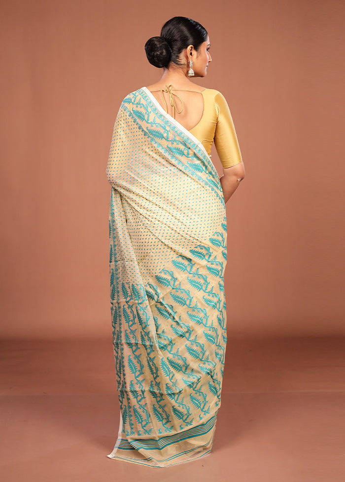 Yellow Jamdani Cotton Saree Without Blouse Piece