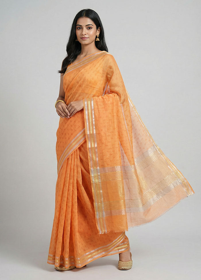 Yellow Jamdani Cotton Saree Without Blouse Piece