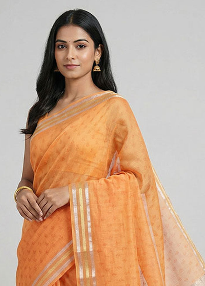 Yellow Jamdani Cotton Saree Without Blouse Piece
