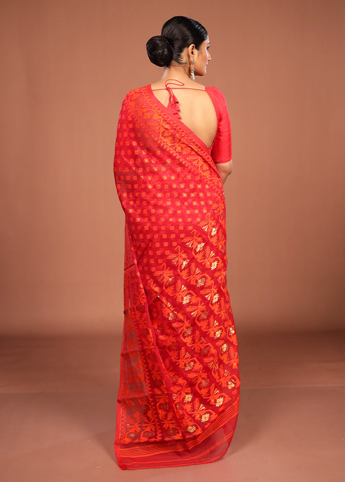 Red Jamdani Cotton Saree Without Blouse Piece