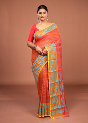 Orange Jamdani Cotton Saree Without Blouse Piece