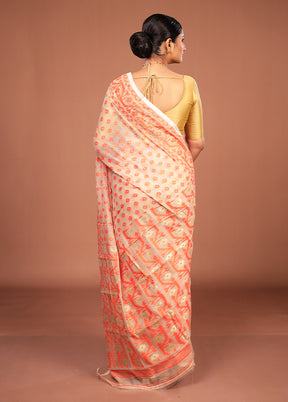 Cream Jamdani Cotton Saree Without Blouse Piece