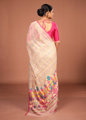 Cream Jamdani Cotton Saree Without Blouse Piece