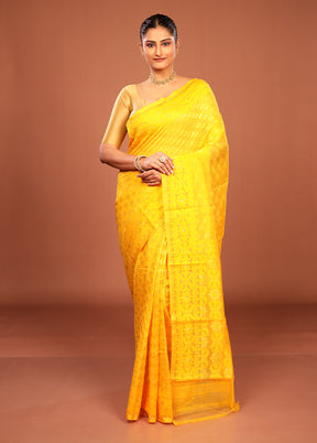 Yellow Jamdani Cotton Saree Without Blouse Piece