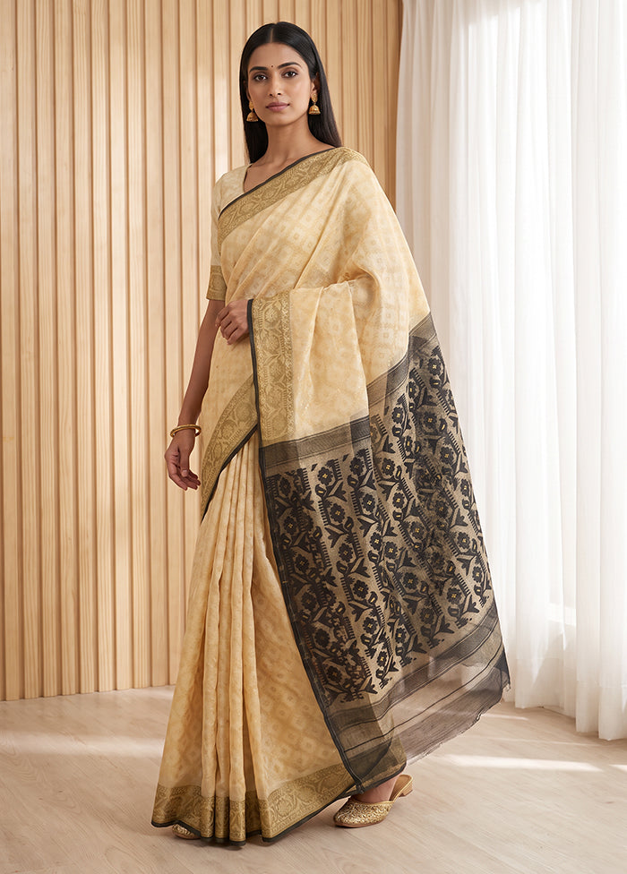 Cream Jamdani Cotton Saree Without Blouse Piece