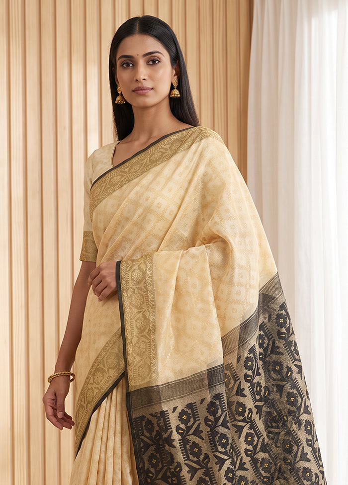 Cream Jamdani Cotton Saree Without Blouse Piece