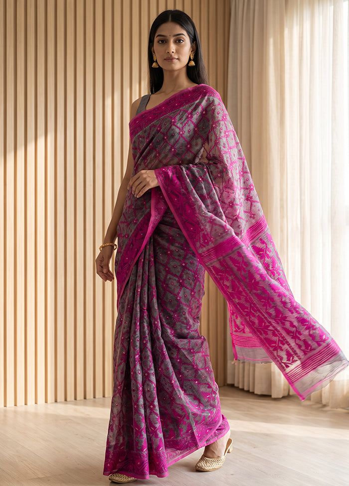Black Jamdani Cotton Saree Without Blouse Piece