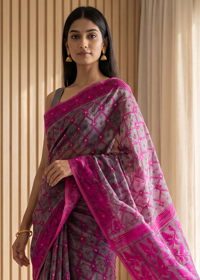 Black Jamdani Cotton Saree Without Blouse Piece