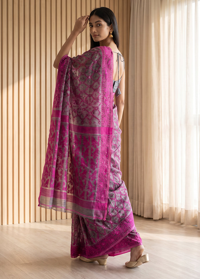 Black Jamdani Cotton Saree Without Blouse Piece