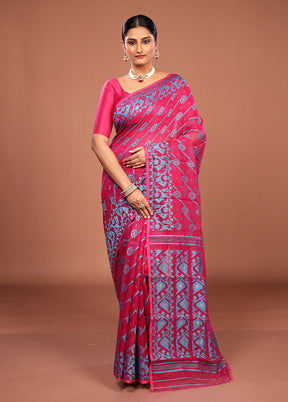 Pink Jamdani Cotton Saree Without Blouse Piece