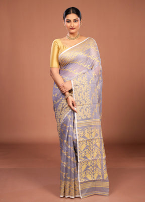 Grey Jamdani Cotton Saree Without Blouse Piece