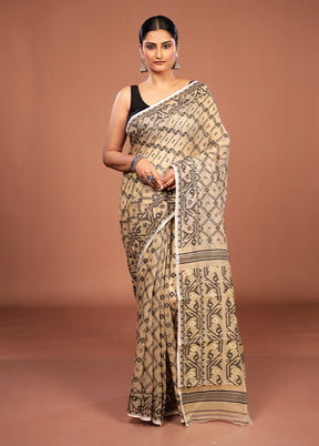 Cream Jamdani Cotton Saree Without Blouse Piece