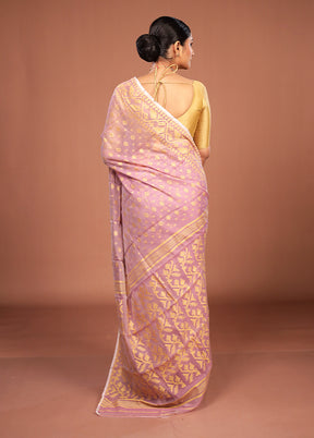 Purple Jamdani Cotton Saree Without Blouse Piece