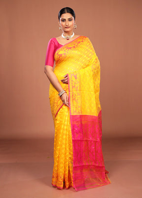 Yellow Jamdani Cotton Saree Without Blouse Piece
