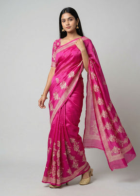 Pink Printed Pure Silk Saree Without Blouse Piece