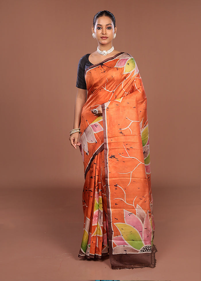 Pink Printed Silk Saree Without Blouse Piece