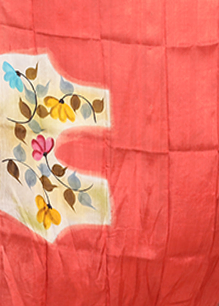 Cream Printed Silk Saree Without Blouse Piece