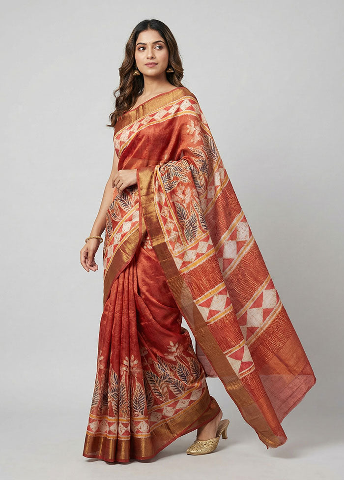 Pink Handloom Tussar Pure Silk Saree With Blouse Piece