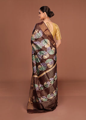 Rust Handloom Tussar Pure Silk Saree With Blouse Piece