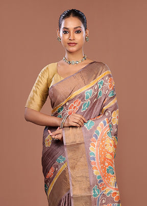 Cream Handloom Tussar Pure Silk Saree With Blouse Piece