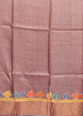 Cream Handloom Tussar Pure Silk Saree With Blouse Piece